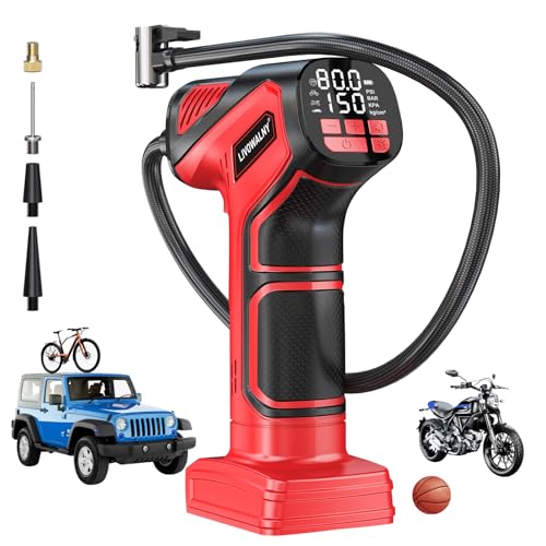 Tire Inflator Portable Air Compressor Compatible With Milwaukee 18V Battery, LIVOWALNY 150PSI Air Pump Cordless Tire Pump Digital Pressure Gauge, Tire Inflator for Car, Bike, Motorcycle (Tool Only) - style: 150PSI For Milwaukee 18V Battery