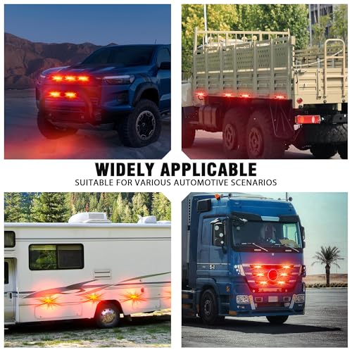 WINECO 8PCS LED Strobe Lights kit 12V Sync Feature Red 12LED Emergency Hazard Warning Lights with Strobe Controller for Trucks Vehicles ATV RV Cars Van - color: Red