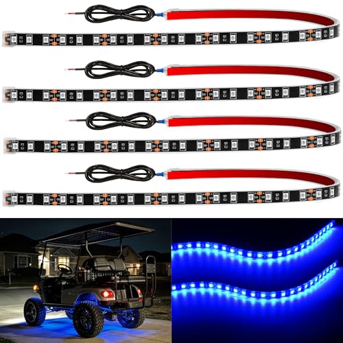 YM E-Bright 4Pcs Led Strip Lights for Car, 24inch Waterproof IP68 Car Underglow Strip Lights Decoration 36SMD 12V Led Interior Exterior Lights Strip for Cars Motorcycles Truck Golf Cart Boat - Blue - color: Blue, size: 24inch/60cm