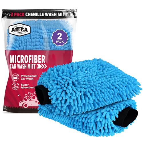 AIDEA Car Wash Mitt Microfiber 2PK, Scratch-Free& Lint-Free, Premium Chenille Microfiber Wash Mitt-Blue Extra Large Size (8''X12'') - color: Blue, size: 2PK-8''X12''