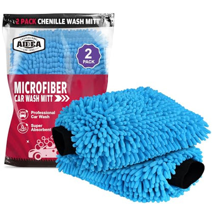 AIDEA Car Wash Mitt Microfiber 2PK, Scratch-Free& Lint-Free, Premium Chenille Microfiber Wash Mitt-Blue Extra Large Size (8''X12'') - color: Blue, size: 2PK-8''X12''