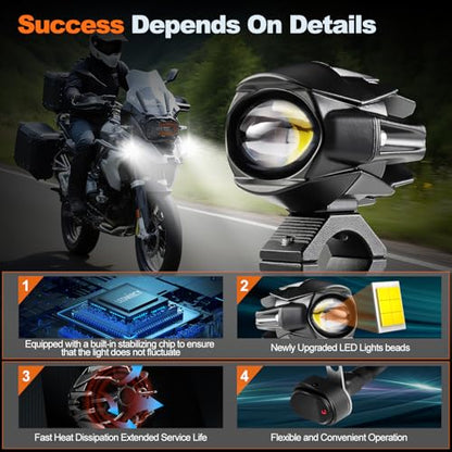 LEDMIRCY Motorcycle Auxiliary Lights, Luces Exploradoras Para Moto With Switch Wiring Harness LED Fog Driving Light Kit IP68 Waterproof/Shockproof Offroad Spot Lights for ATV UTV Snowmobile Boat