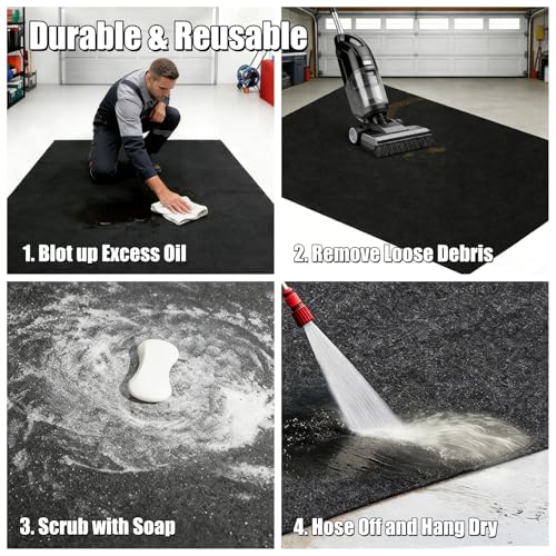Heavy Duty Oil Spill Mat, Garage Floor Mat for Under Car, Premium Oil Absorbent Pads, Reusable, Slip-Resistant, Waterproof Rubber Backing Contains Liquids, Protects Garage Floor (XL-36''x60'')