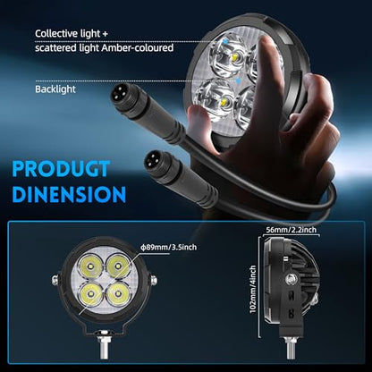 3.5 Inch LED motorcycle auxiliary headlight Amber/white two-tone LED fog lights with 9 modes Includes wiring harness and bracket Compatible for motorcycles, SUV, Truck, ATV - size: Pair 3.5 inch