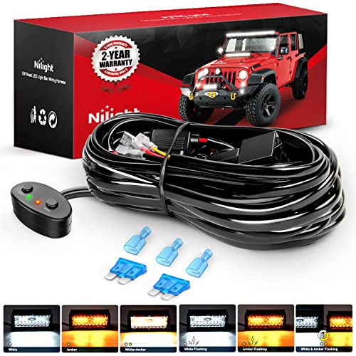 Nilight 16AWG Wiring Harness Kit 1 Lead Specially Customized for 6 Modes Amber White Strobe Light Bar Off Road LED Work Light 12V On Off Switch Remember Function Reset Function - size: 1 Lead-Wiring Harness