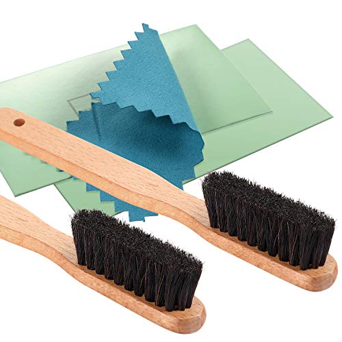 YoungJoy 3 Pcs Horsehair Brush Detailing Set - Cleaning Brushes Silver Care Kit With Cloth (Set B) - color: Set B