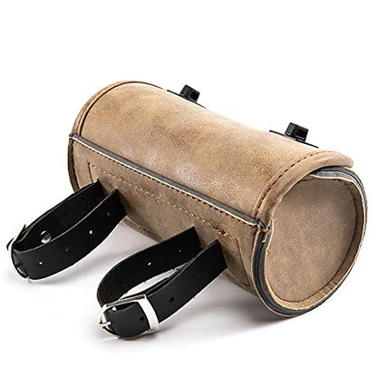 Mini Motorcycle Handlebar Bag Saddlebag Roll Tool Bag for Cafe Racer Bobber Chopper Storage pouch (Brown) - color: Brown