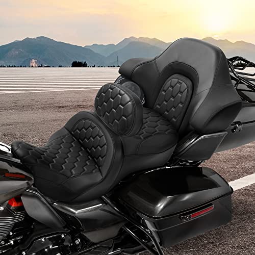 C.C. RIDER Motorcycle Hammock Seat+ Rider Backrest+ King/Chopped Trunk Fit For Harley Touring 2014-2023 Street Glide Road Glide Road King Electra Glide - color: 16# Black Seat+Rider Backrest+Trunk Backrest