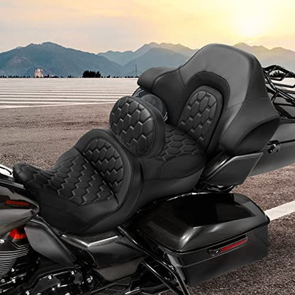 C.C. RIDER Motorcycle Hammock Seat+ Rider Backrest+ King/Chopped Trunk Fit For Harley Touring 2014-2023 Street Glide Road Glide Road King Electra Glide - color: 16# Black Seat+Rider Backrest+Trunk Backrest