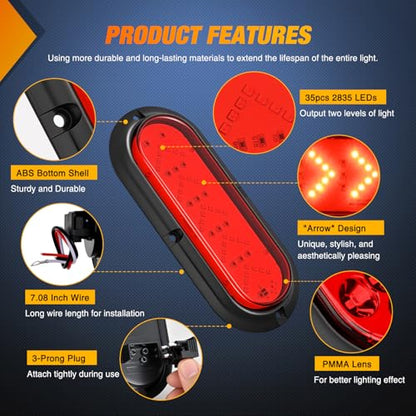 Nilight 6Inch Oval Tail Light 2PCS 35LED Arrow Red Running Stop Brake Lights Surface Mount Waterproof for 12V Caravan Truck RV Camper Trailer Bus - color: Red Arrow Lights 2Pcs