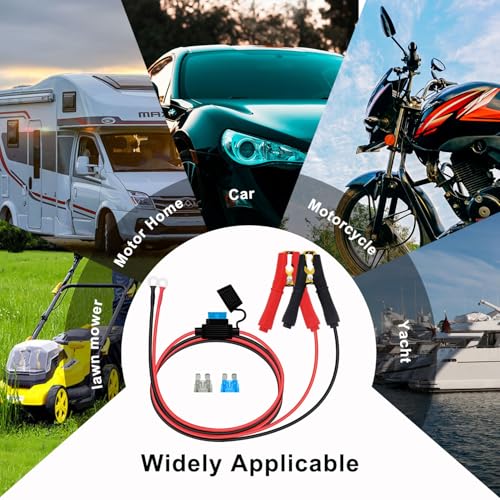 Battery Alligator Clip to O Ring with Fuse Battery Charger Clips to O Ring 12V 24V 14AWG 25A, Apply to Inverter, Motorcycle, Car, Solar Controller is Connected (1m / 3.2FT) - size: 1m / 3.2FT