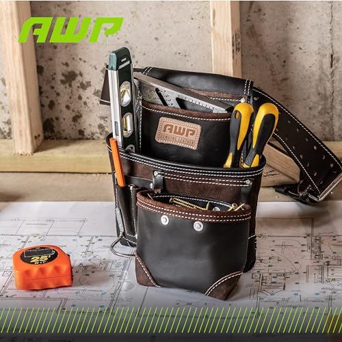 AWP Tool Pouch, Electrician Tool Pouch, Premium, Professional Multi-Pocket Organizer - size: 1 Pack, style: TrapJaw Leather Tool Pouch