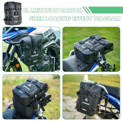 Motorcycle Crash Bar Bag Waterproof Storage Capacity 6L/8L Bumper pack Fender pouch Universal motor kit bags (8L Black Imitation Carbon Fiber) - color: 8L Black Imitation Carbon Fiber