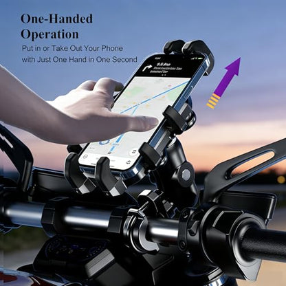 Motorcycle Phone Mount Holder with Vibration Dampener, Heavy Duty Bike Phone Holder, Anti-Shake Handlebar for Bicycle Bike Phone Holder Mount, Adjustable Fit 5.4-6.9'' Smartphone