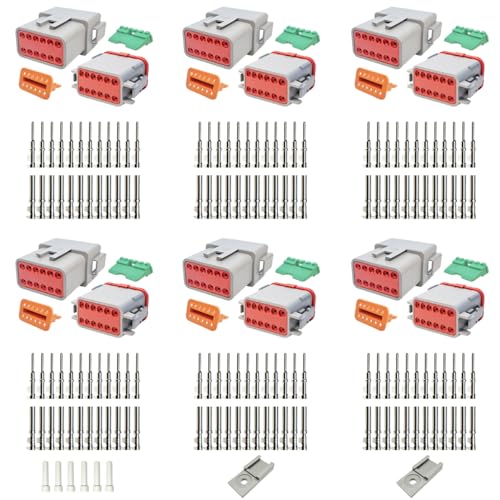 176PCS 12 Pin Way Deutsch DT Gray Connector 6 Set,Size 16 Stamped Contacts 14-20AWG Waterproof Electrical Wire Connector with Seal Plug for Truck, Off-Road Vehicles, Marine, Motorcycle Wiring - size: 12 Pin (6set)