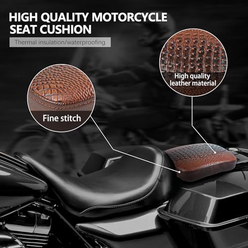 DREAMIZER Motorcycle Rectangular Pillion Passenger Pad Seat Universal Crocodile Style Brown Solo Seat Leather Pillon 8 Cushion Compatible with Harley Cruiser Chopper Custom - style: Crocodil Brown
