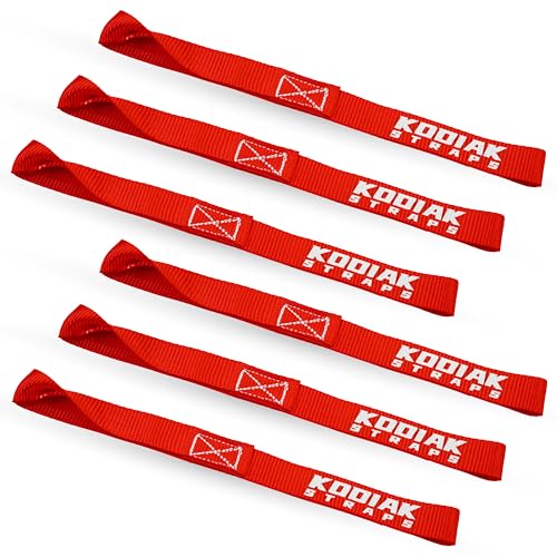 Soft Loop Tie Down Straps - 1 x 12 inches- 4,500 lb Load Capacity - Red 6 Pack - Loops for Securing ATV, UTV, Motorcycles, Scooters, Dirt Bikes, Lawn & Garden Equipment by KODIAK STRAPS - color: red, size: 1" x 12"