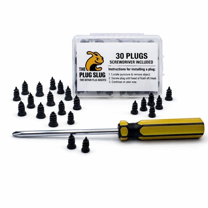 Emergency Tire Plug Kit for Cars, Trucks, Motorcycles – 30 Tire Plugs (2 Sizes), Phillips Screwdriver & Canvas Tool Pouch