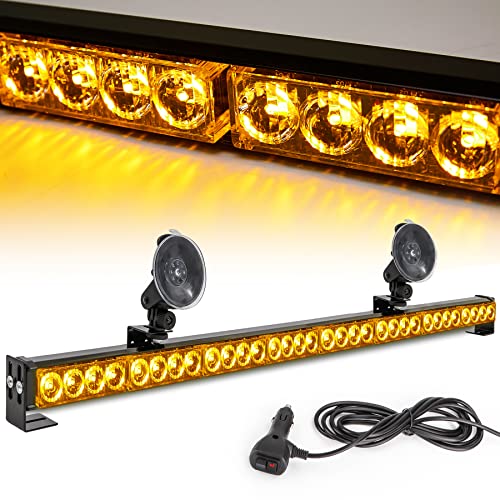 Emergency Light Bar 35.5 Inch 13 Flash Patterns 32 Led Warning Lights Traffic Advisor Bar Yellow Strobe Safety Lights with Cigar Lighter (35. 5 Inch, Amber Yellow) - color: Amber