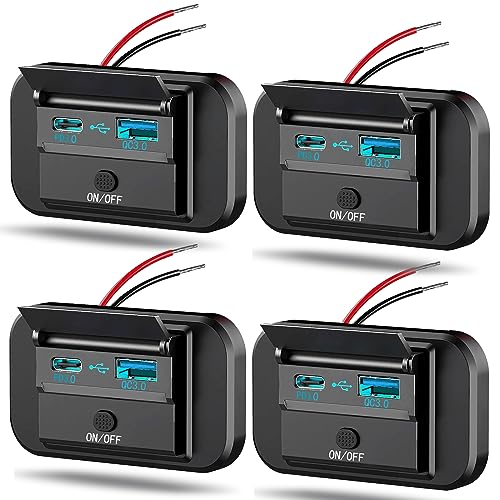 Vadaxx 4PCS 12V RV USB Outlet with Power Switch, 54W Dual PD3.0 Type-C & Quick Charge QC3.0 USB-A Port Panel Wall Mount Cap, Car Socket Charger Adapter for RV Marine Boat Bus ATV Motorcycle Truck - color: Blue-4P