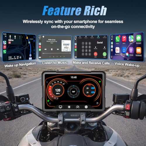 LBW 7" Motorcycle CarPlay Fit for BMW, Native Wonder Wheel Control, Data Reading, Wireless Bluetooth, GPS Navigation System, 1200 Nits IP69K Waterproof Touch Screen, Plug&Play, Android Auto/Siri/TPMS - size: BM 7"+Native control+Lossless Installation