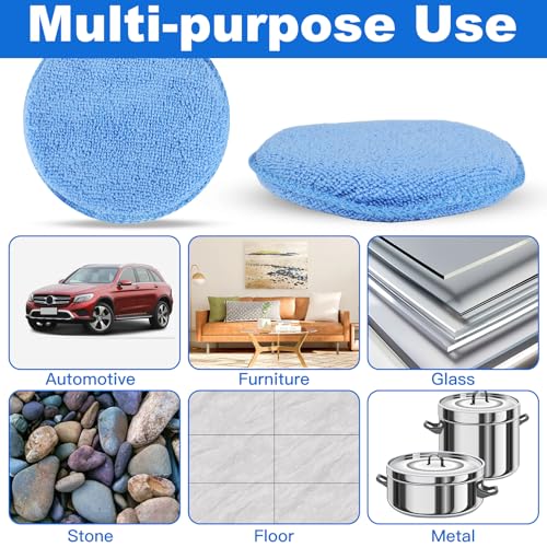 REGUICORP Polishing Pad 8 PCS, 5 Inch Diameter Round Microfiber Applicator Pad, Washable Reusable Car Wax Applicator Pad for Car Cleaning and Fine Polishing (Yellow and Blue)