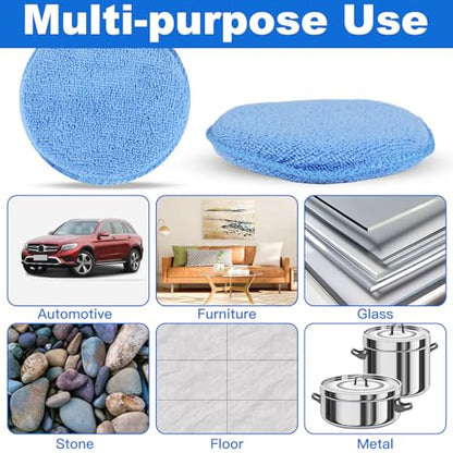 REGUICORP Polishing Pad 8 PCS, 5 Inch Diameter Round Microfiber Applicator Pad, Washable Reusable Car Wax Applicator Pad for Car Cleaning and Fine Polishing (Yellow and Blue)