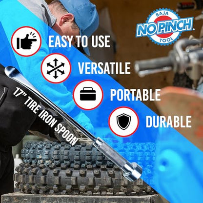 BAJA NO PINCH 17 inch Steel Tire Spoon Lever | Iron Tool Kit |Tire Changing Tool for Enduro | Motocross | Motorcycle | Dirt Bike | Easy-to-Use for Safe & Quick Tire Repair | Dirtbike Tire Spoons - size: 17 Inch Tire Spoon