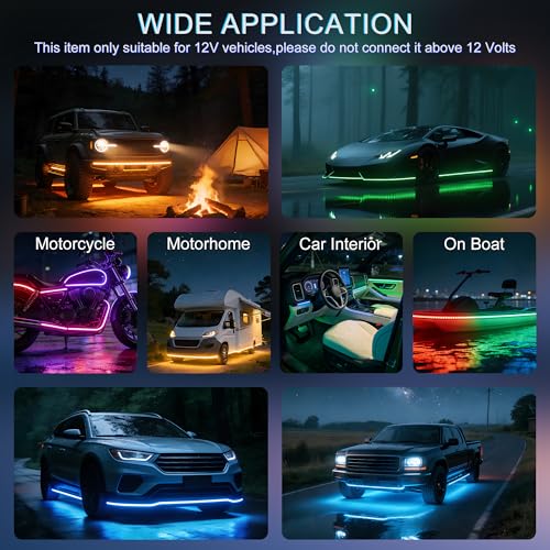 Underglow Light Strip RGB - 4PCS Car Neon Lights Kit with 252 LEDs, Dream Color Chasing Strip Lights，Music Sync, Waterproof PVC Underbody Light Strips with APP，Remote Control for Cars Trucks SUVs - color: 4PCS Dream Color Chasing Strip Lights