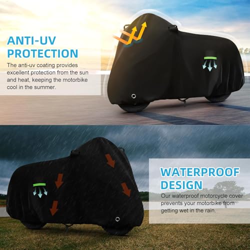 Motorcycle Cover Waterproof for Kawasaki Ninja 250 300 400 500 650/BMW F 900R, Heavy Duty Outdoor Sun UV Rain Dust All Weather Protection Motorbike Cover with Soft Cotton Lining & Lock Hole-Black - size: Ninja 650