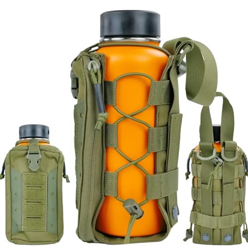 WICKTICK Molle Water Bottle Holder Pouch 16 24 32 40 64 oz - Multi-Purpose Tactical Fuel Bottle Bag, Adjustable Size for Outdoor Activities, Adapted to Backpack/Vest/Belt - color: Green, style: Enhanced