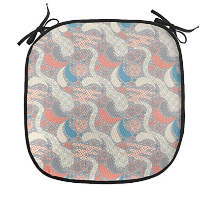 Lunarable Japanese Chair Cushion Pad, Style Pattern of Lines Dots and Flowers Design Soft Feminine Shapes, Seat Padding for Kitchen & Patio with Anti-Slip Backing, 16"x16", Pink Grey - color: Pink Grey, size: Pack of 1