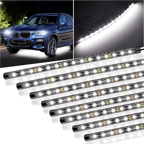 8 Pcs Car Led Light Strip IP67 Waterproof 11" Flexible Led Lights Underglow 12V for Car Motorcycle Boat Golf Cart Interior Exterior Decoration - White - color: white
