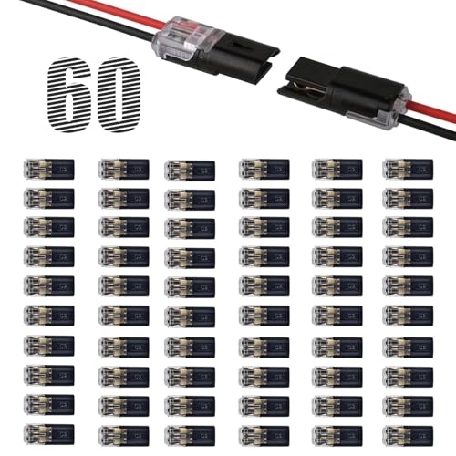 60pcs Low Voltage 2 Pin Quick Wire Connector, Led Light Strip Connectors 2 Pin, Double-Wire Plug-in Connector for LED Strips, Power Cables, Landscape Lighting (for 18-22 AWG) - color: Black-2PIN 60Pcs