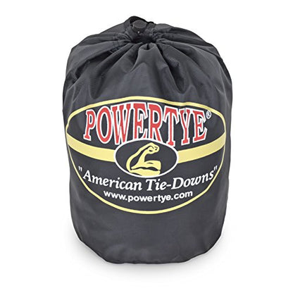 PowerTye 1.5 inch x 10ft Extra Long Ratchet Tie Down Straps, Heavy Duty with Carabiner Hooks, Soft-Tye & Bag, for Motorcycle, ATV & Cargo - 1,000 lb WLL - Made in USA - Blue/Black Pair