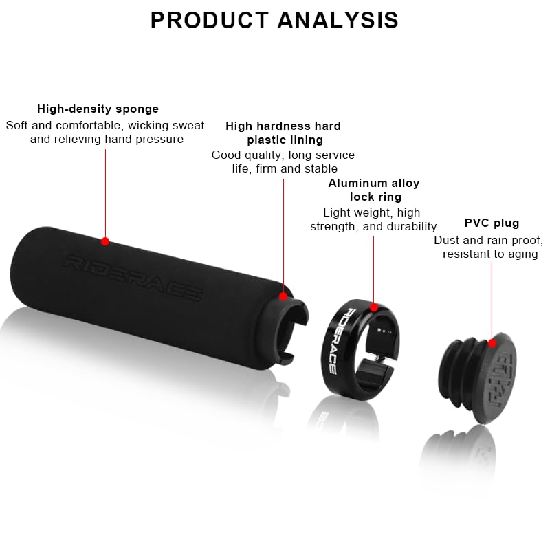 Bike Handlebar Grips,Single Lock On Anti-Slip Foam Mountain Bike Grips,Shock-Absorbing Comfortable,for MTB/BMX/Folding Bicycle - color: red and black