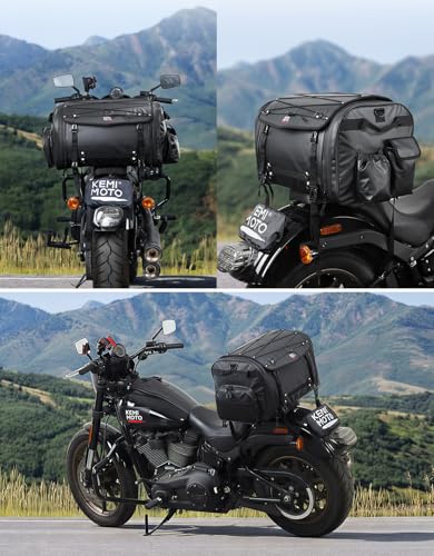 KEMIMOTO Motorcycle Travel Luggage Bags, 60L Expandable Large Capacity Motorcycle Tail Bag, Waterproof Rear Rack Trunk, Motor Pannier Bag with Rain Cover and Straps - size: 60L