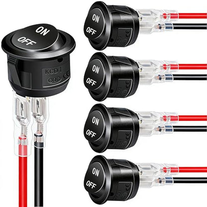Twidec/5Pcs 12V Round Rocker Switch AC 6A/250V 10A/125V SPST 2 Pin 2 Position On/Off Toggle Switch for Car Boat Automotive RV Black with Wires KCD1-5-101-ON-OFF-CX - color: Black-Round-ON OFF-5PCS
