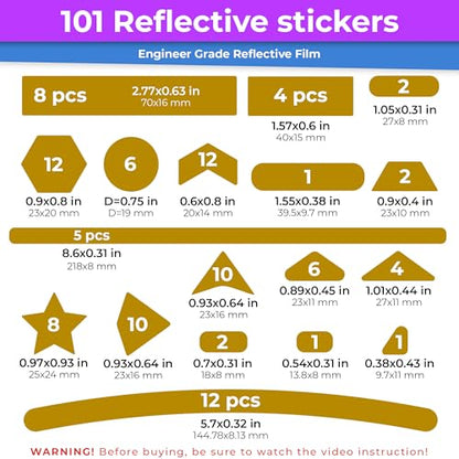 LOOM Reflective Stickers Mega Kit (101pcs Yellow)• Nighttime Safety Waterproof Self-Adhesive Decals for Helmets, Skateboard, Bike, Scooter, E-Bike, Motorcycle & Strollers • Bright Colors - color: Yellow