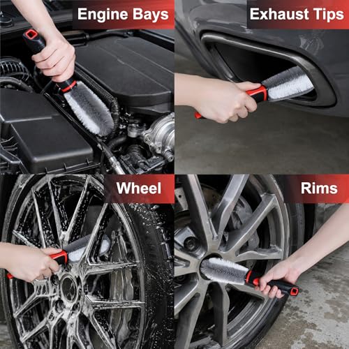 Conliwell Wheel Brush Soft Bristle Car Tire Detail Cleaning Tool, Suitable for Exhaust Ports, Engines, Behicles, Motorcycles,Cars, Trucks, SUVs, and RVs