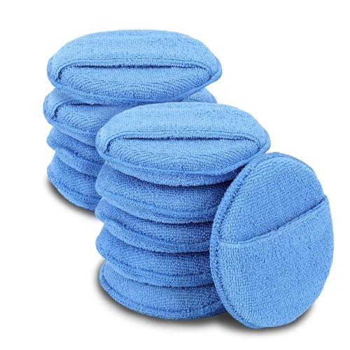 10PCS Wax Applicator Pads, Polishing Pad, 5" Diameter Soft Microfiber Polishing Care Foam Sponge with Finger Pocket, Car Buffing & Detail Foam Wax Applicator Sponge for Car Cleaning (Blue) - color: Blue