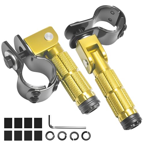 M8 Motorcycle Foot Pegs Folding Rearsets-90 Degree Foldable Footrest Fit 0.86-1.37in Brackets, Anti-Skid CNC Footpegs with Rubber Gasket for Pit Bike Dirt Bike Adventure Touring Bikes (Gold) - color: Gold