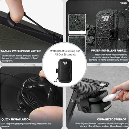 Waterproof Bike Seat Bag: Small Bike Tail Bag Bicycle Under Seat Bag, 0.5L Lightweight Bicycle Cuboid Storage Bag Cycling Accessories Pouch for Road Mountain Cycling - color: Black