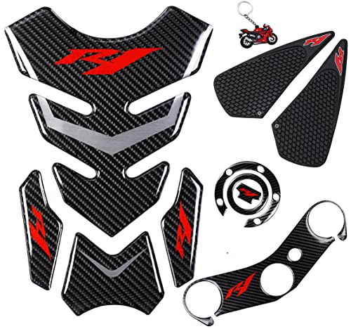 5D Real Carbon, Motorcycle Gas Tank Protector, Tank Pad Sticker, Tank Cap, Fuel Cap Decal, Triple Tree Front End Upper, Side Traction Pad, Anti Slip sticker for YZR1 04-06, 5 Pcs Per Set