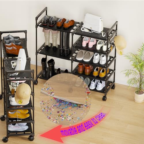 CSXGBAB Shoe Rack Organizer, 5-Tier Large Shoe Stand with Wheels Easy to Mobile Tall Shoe Storage Shelf for Closet, Entryway or Garage for 16–18 Pairs - size: 5-tier with wheels