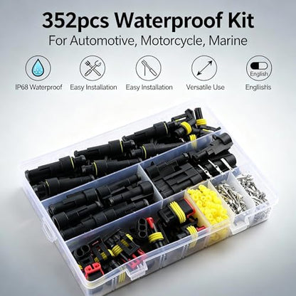 352Pcs Waterproof Automotive Wire Terminal Connectors 1-6 Pin Male/Female Plug Kit for Car Boat Motorcycle - color: 352pcs