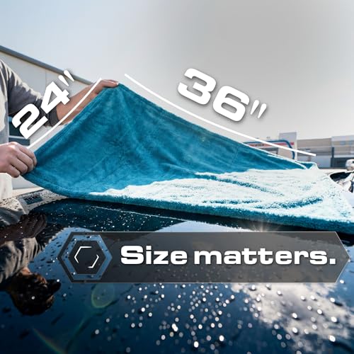 Blackline Car Drying Towel - 2ftx3ft XL-Popular Pick Among Detailing Pros -Aqua 1300 GSM Microfiber Accessory - Absorbs Over 8lbs of Water - Leaves No Streaks, Spots or Scratches - Dries an Entire Car - color: Aqua