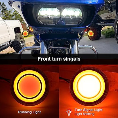 Motorcycle 1157 LED Turn Signal Light Front Rear 2 Inch Bullet Smoked Lens Compatible with Harley Softail Touring Dyna Fat Boy Sportster Road King Street Glide Electra Glide - color: 1157[Smoke+Yellow/Front]