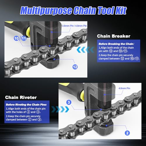 Motorcycle Chain Breaker Tool Kit,14PC Chain Cutter, Link Removal & Rivet Press Tool for 420 425 520 530 Chains, Fits Motorcycle, ATV, Dirt Bike