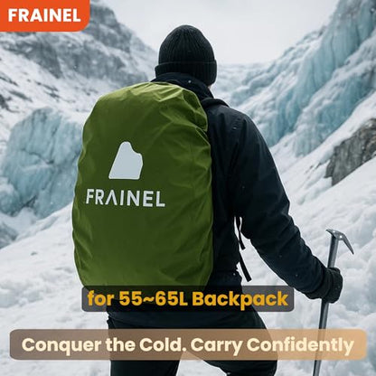 Waterproof Backpack Rain Cover. 210 Taffeta Silver-Coated Inner Layer. Reflective Logo and Buckle Strap. Army Green Style 60L. Include Storage Bag with Zipper